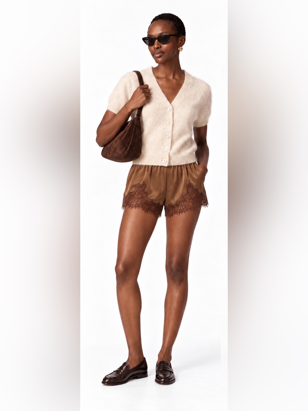 J.Crew Brushed cashmere short-sleeve cardigan in heather flax